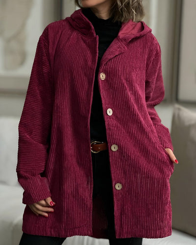 Amélie - Cozy Bordeaux Corduroy Coat
