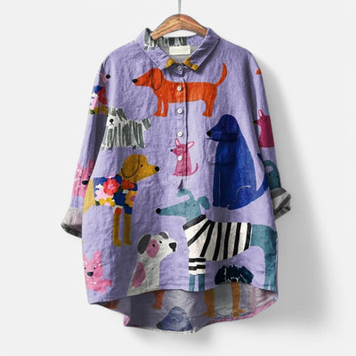 Frida - Artistic Dog Print Blouse