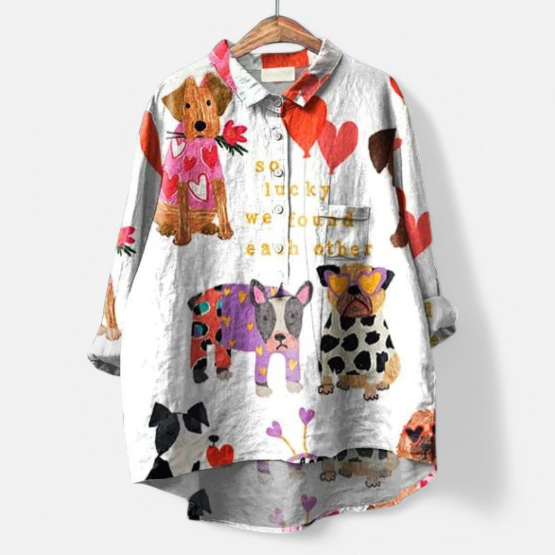 Frida - Artistic Dog Print Blouse