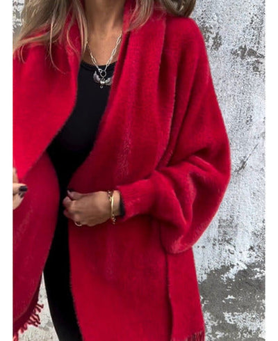 Greta - Casual Long Sleeve Jacket with Fringes and Knitted Scarf